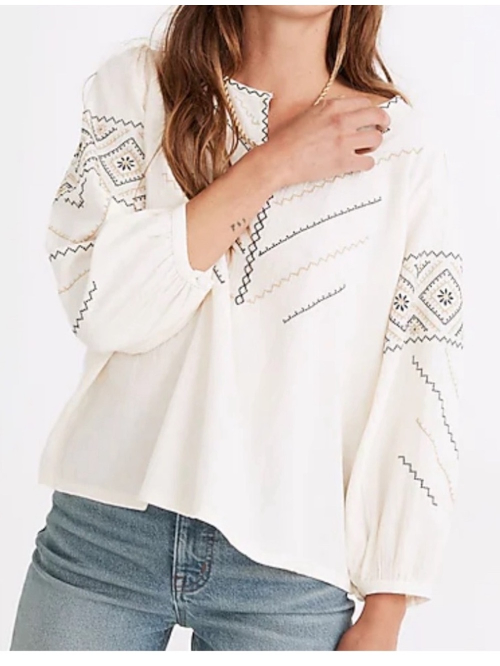 Madewell embroidered peasant top